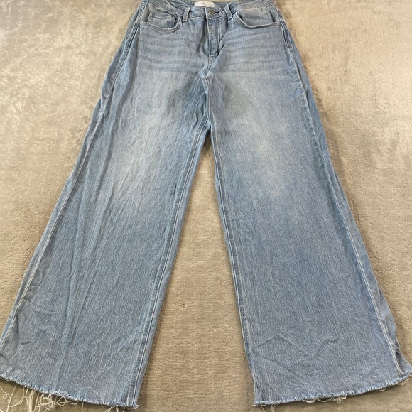 Vervet Blue Denim - Vervet Blue Wide Leg Jeans Womens 30 Light Wash High Rise Raw Hem Boho Mom